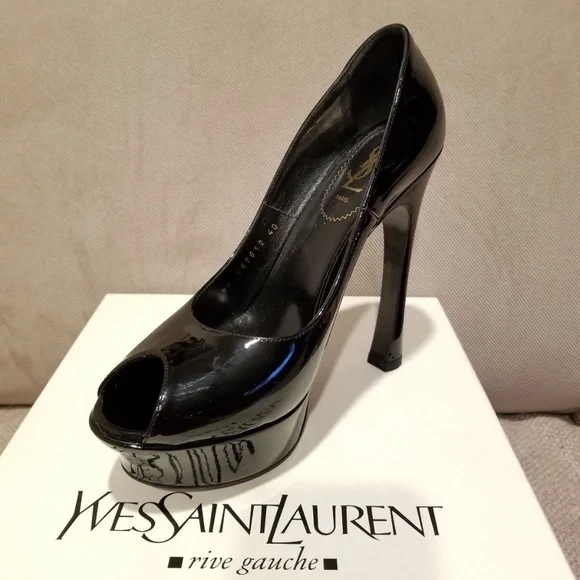 Yves Saint Laurent Palais 105 Open Toe Pumps in Black patent leather, IT 40